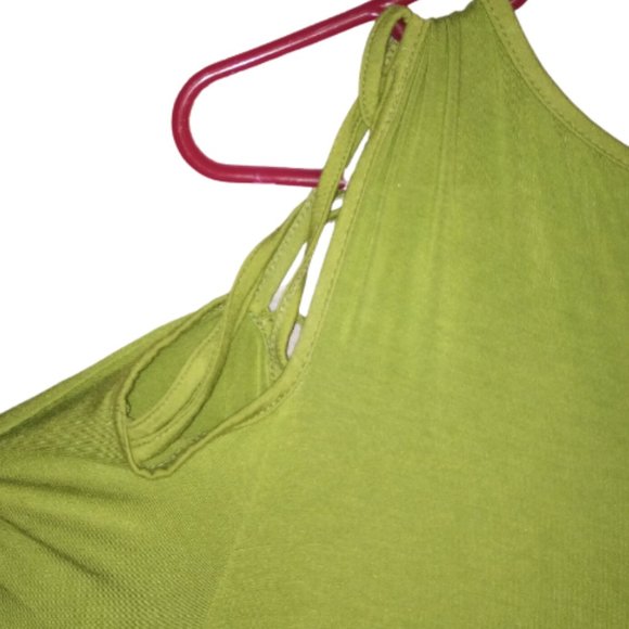 Thanth Criss Cross Cold Shoulder Sleeve Dress Tunic Pockets Green Size M… - Picture 3 of 4